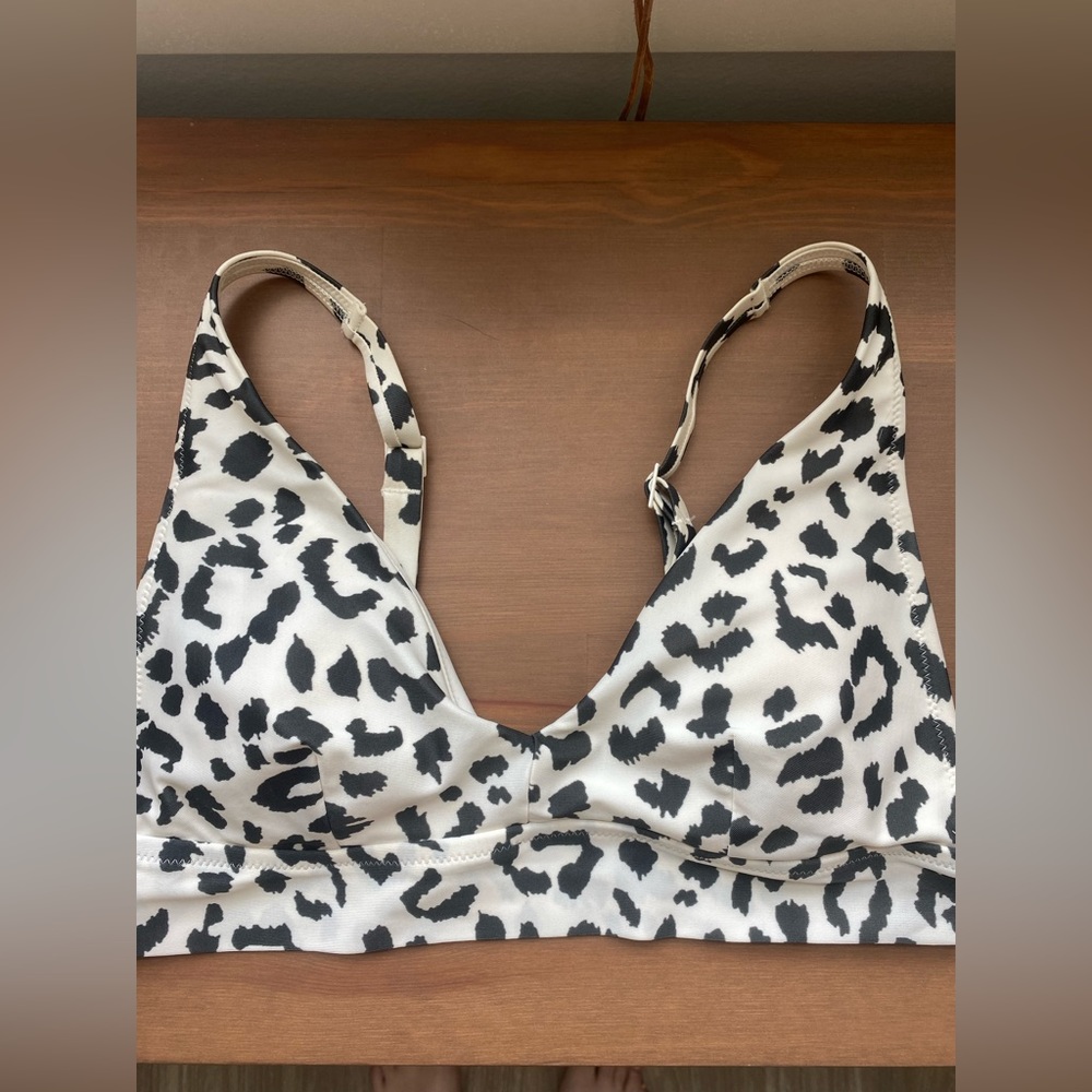 aerie White and Black Leopard Print Bikini Top